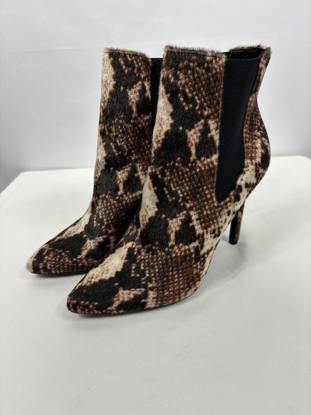 Charles by Charles David Panama Faux Fur Boots Brown Black Animal Print Pointy